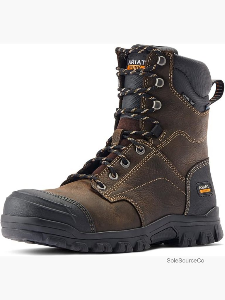 8" Waterproof Steel Toe Work Boots Slip-Resistant Lace-Up